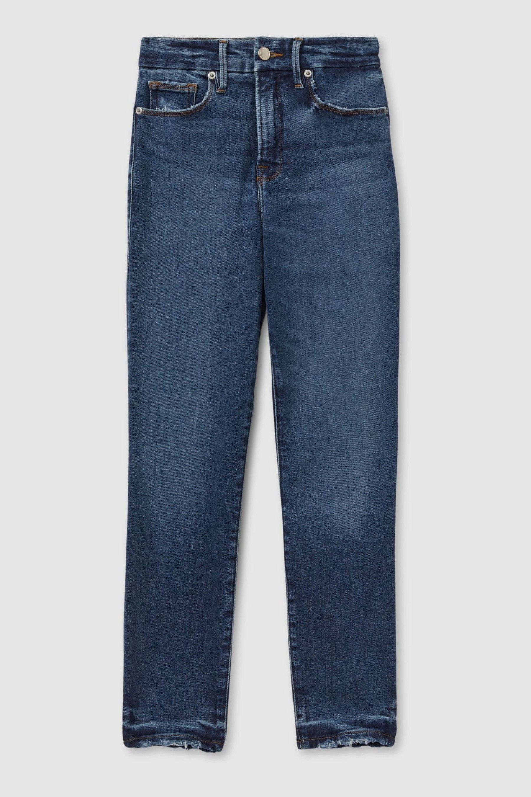 Good American Indigo Good American Mid Rise Raw Hem Skinny Jeans