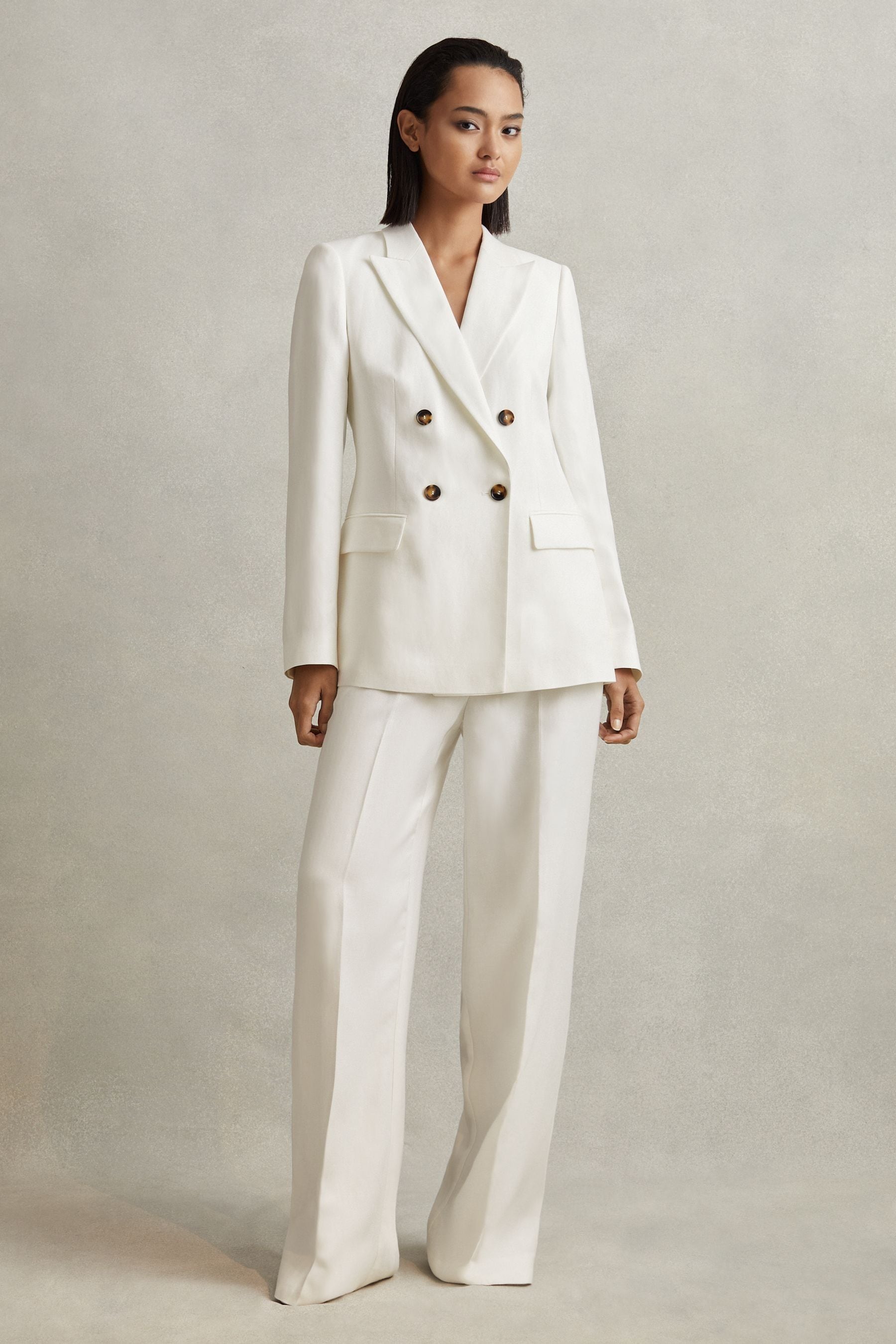 Buy Reiss White Lori Viscose Linen Double Breasted Suit Blazer from Next Luxembourg