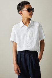 Reiss White Holiday 3-9 yrs Short Sleeve 100% Linen Shirt - Image 3 of 4