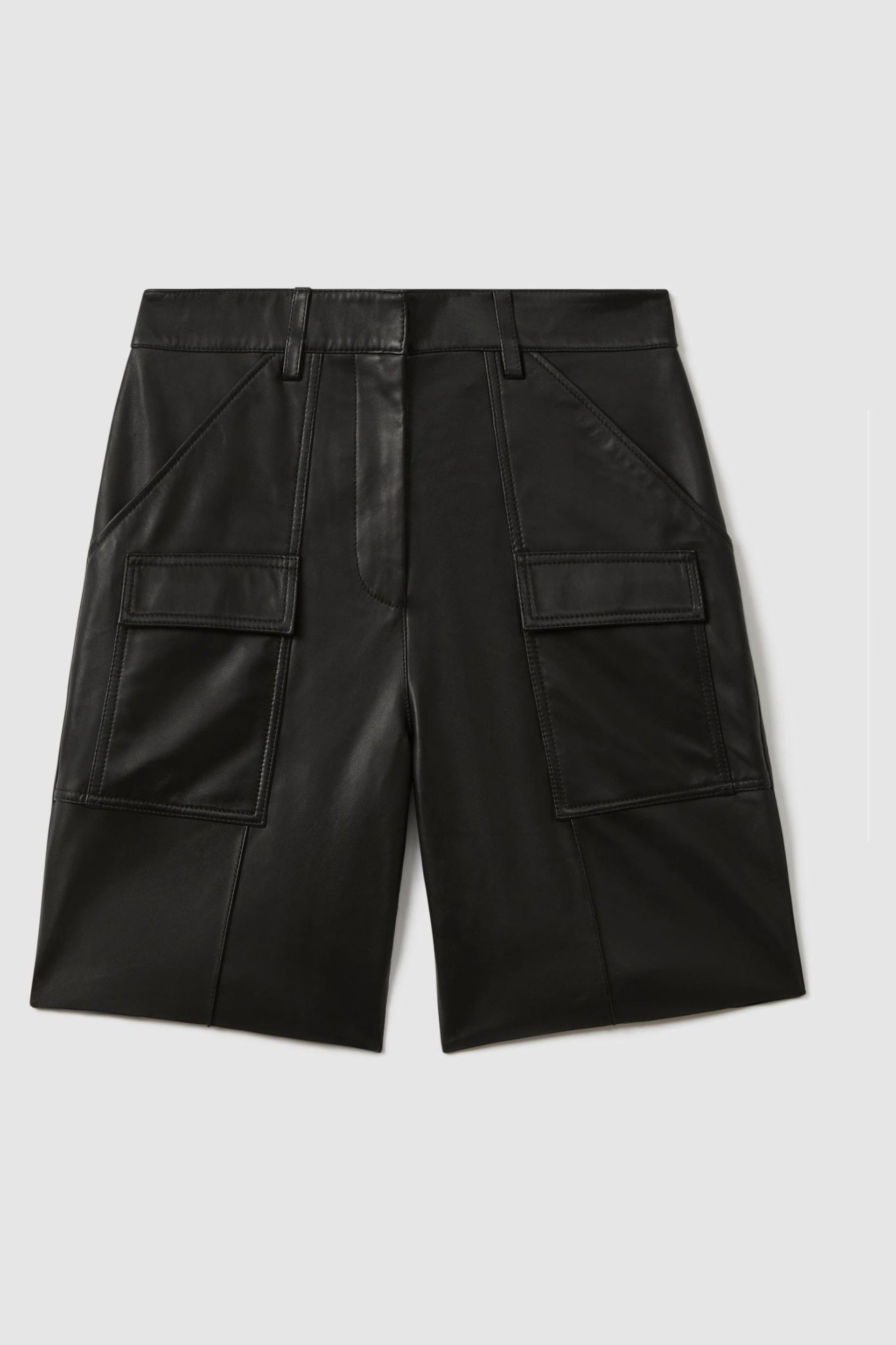 Reiss Black Eliana Leather Cargo Shorts - Image 2 of 7