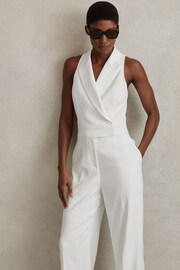 Reiss White Lainey Double Breasted Satin Tux Jumpsuit - Image 1 of 6
