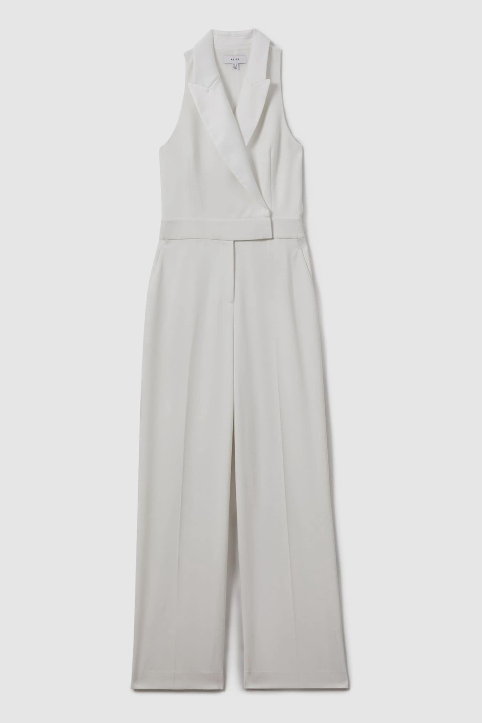 Reiss White Lainey Double Breasted Satin Tux Jumpsuit - Image 2 of 6