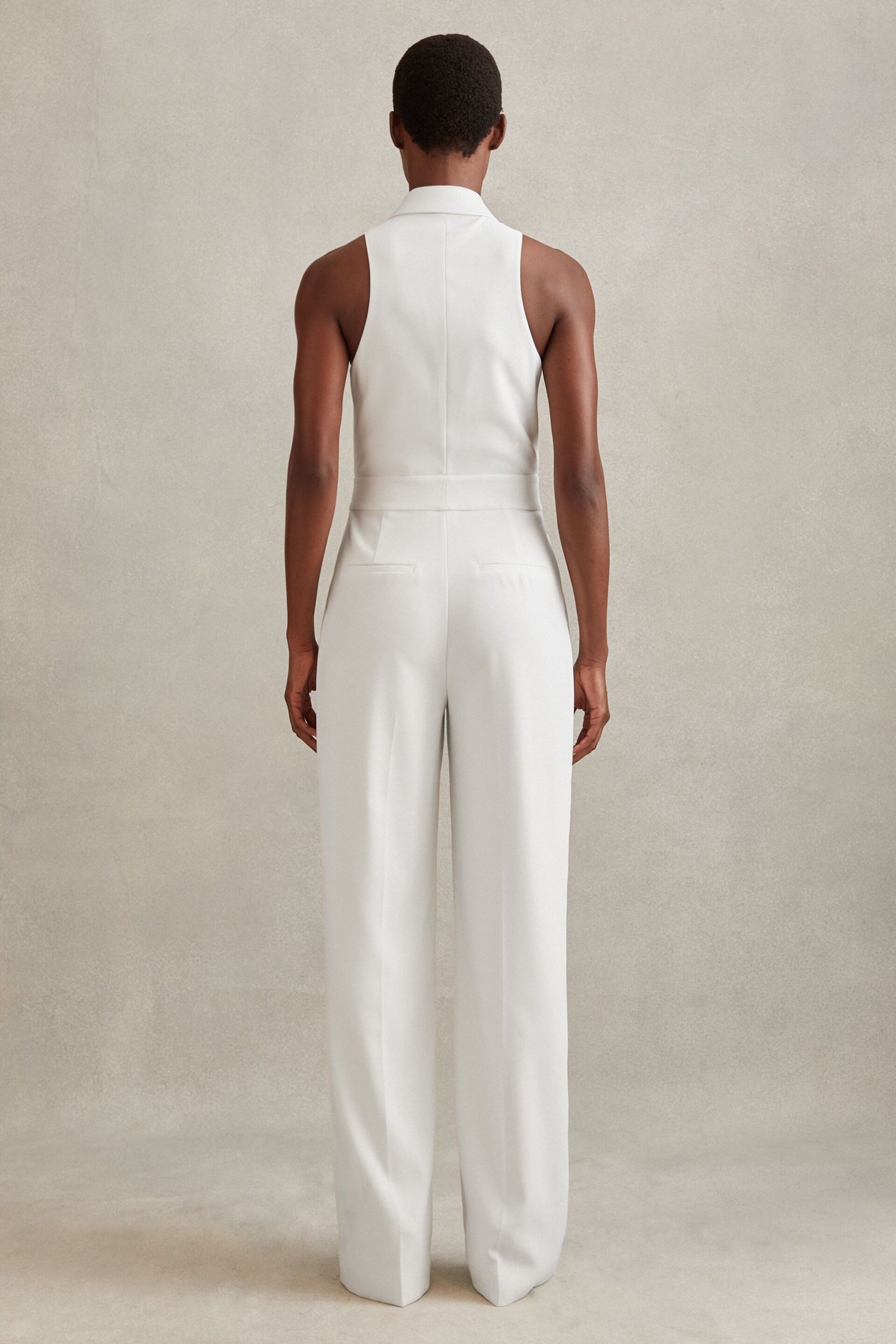 Reiss White Lainey Double Breasted Satin Tux Jumpsuit - Image 5 of 6