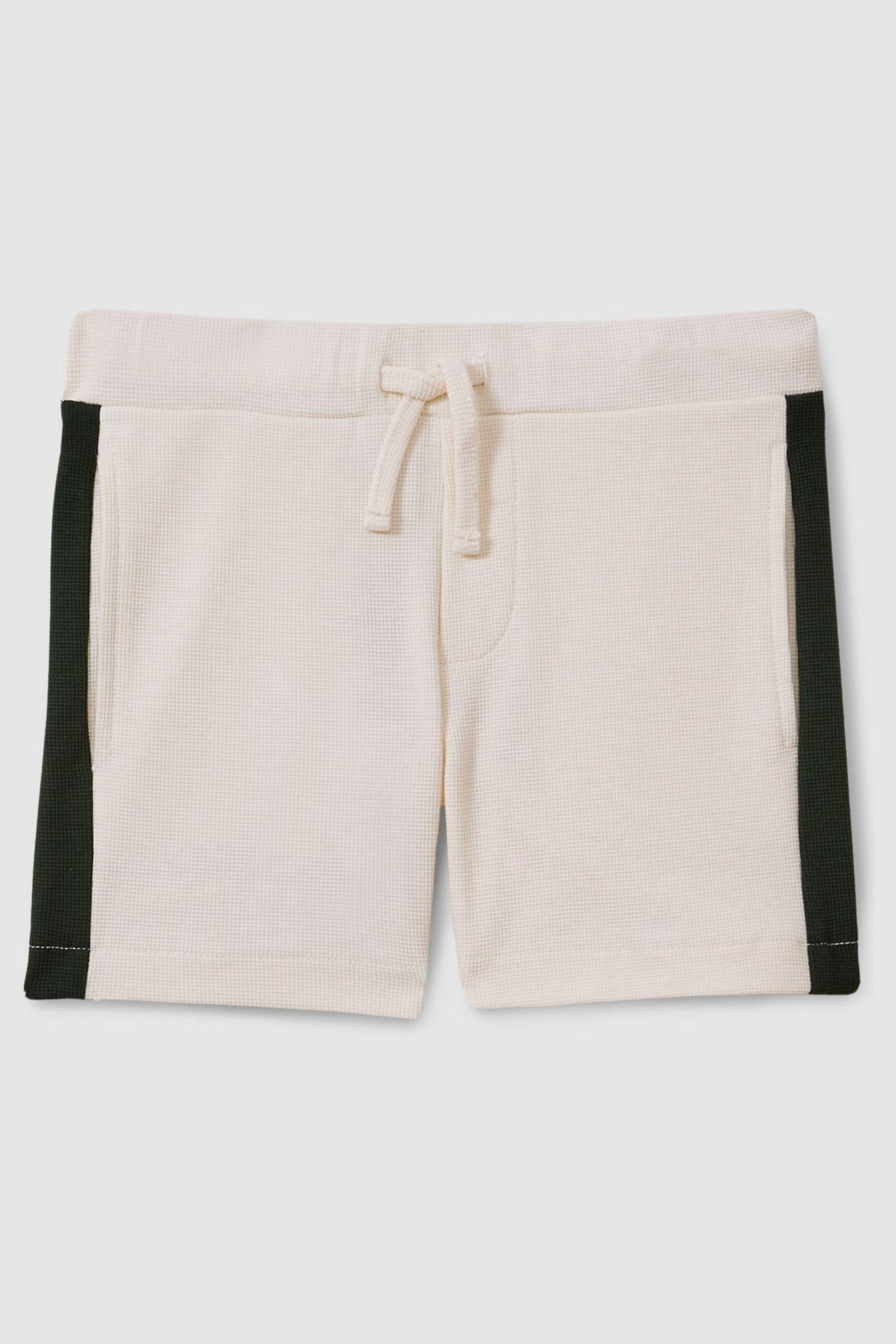 Reiss Ecru/Green Marl Junior Textured Cotton Drawstring Shorts - Image 2 of 4