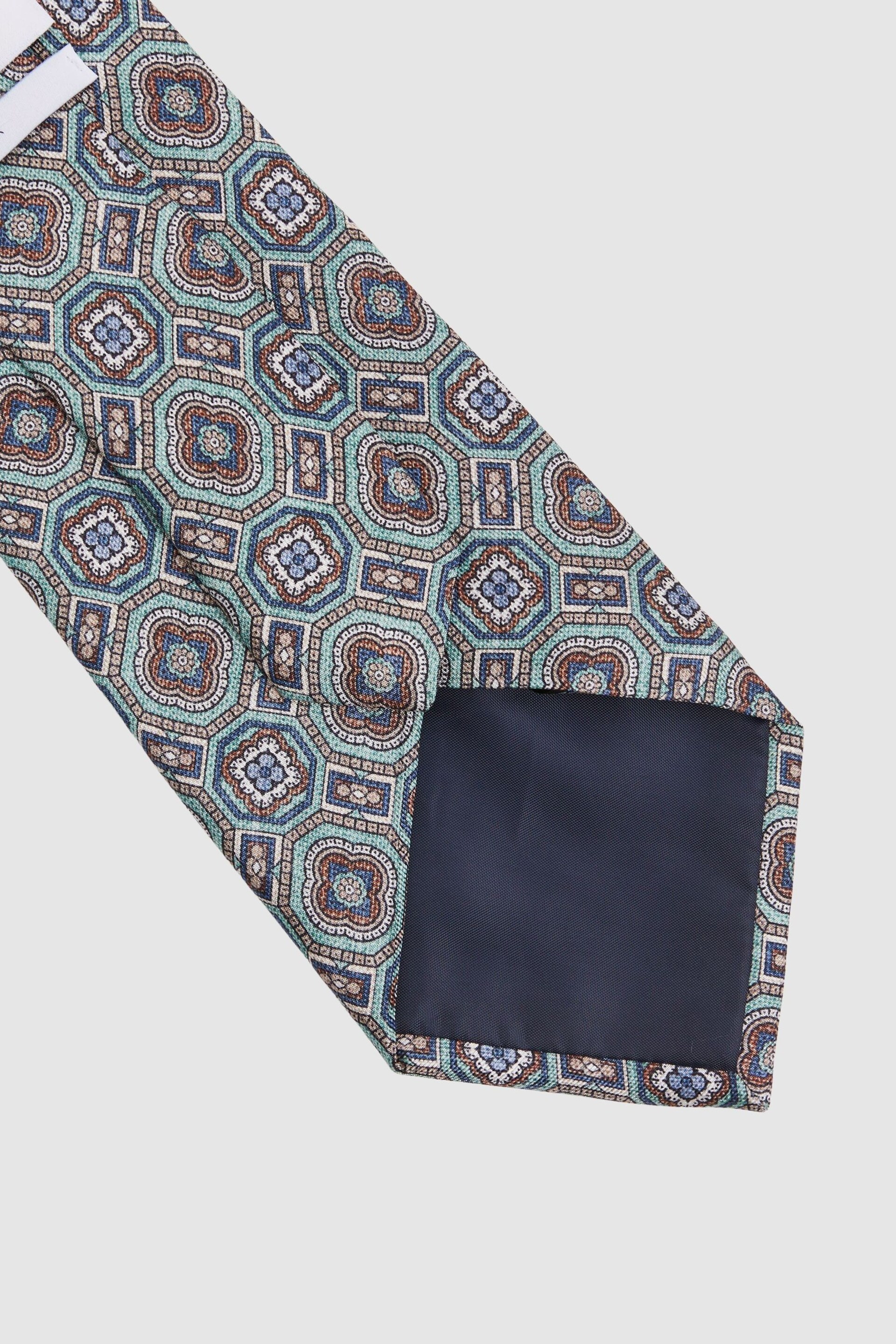 Reiss Sea Green Assisi Silk Medallion Print Tie - Image 4 of 5