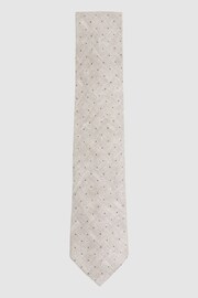 Reiss Oatmeal Melange Lateran Silk Polka Dot Tie - Image 1 of 5