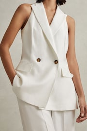 Reiss White Lori Halter Viscose Linen Double Breasted Suit Waistcoat - Image 3 of 6
