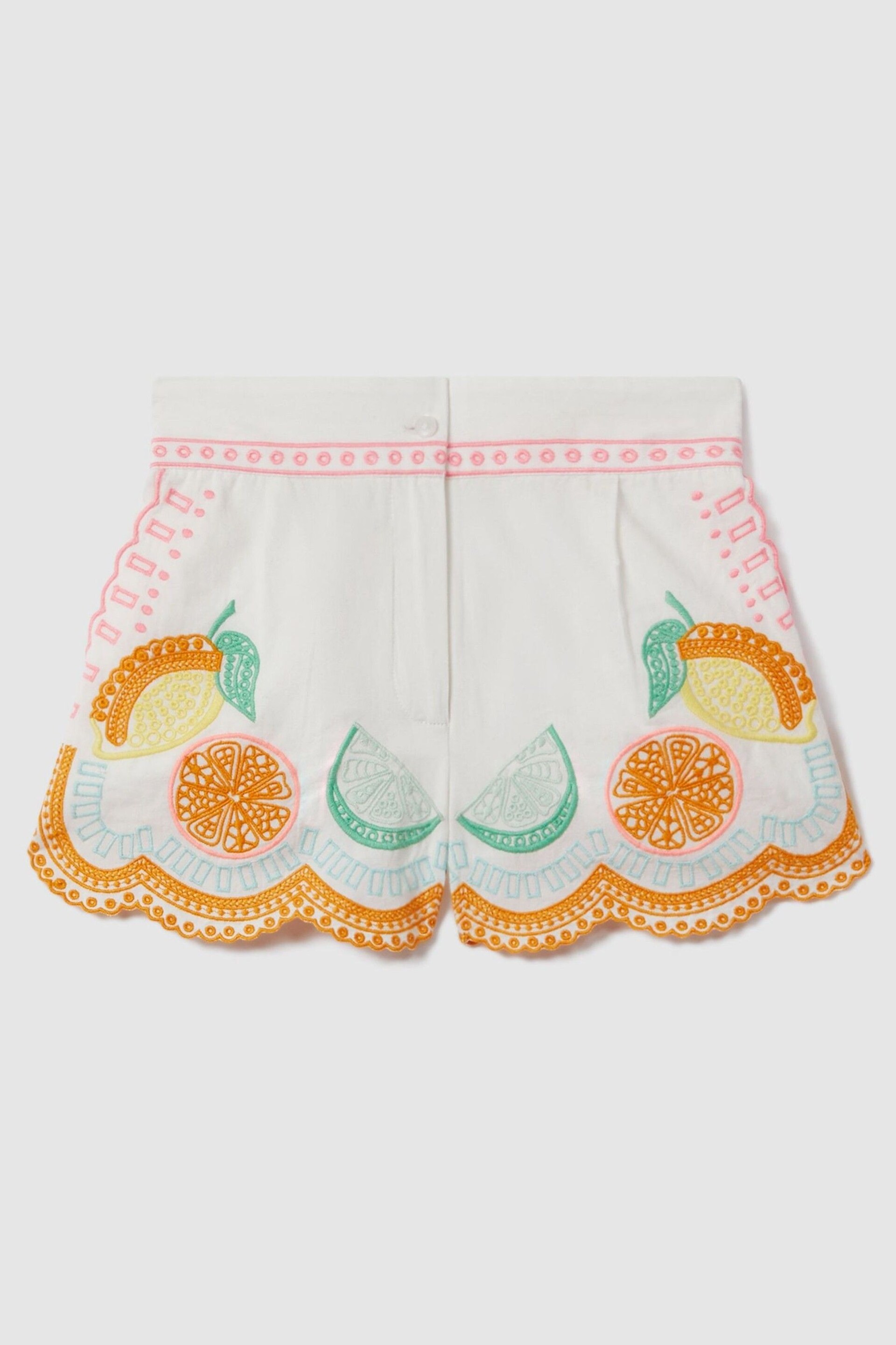 Reiss Ivory Print Cesca Teen Cotton Broderie Shorts - Image 1 of 4