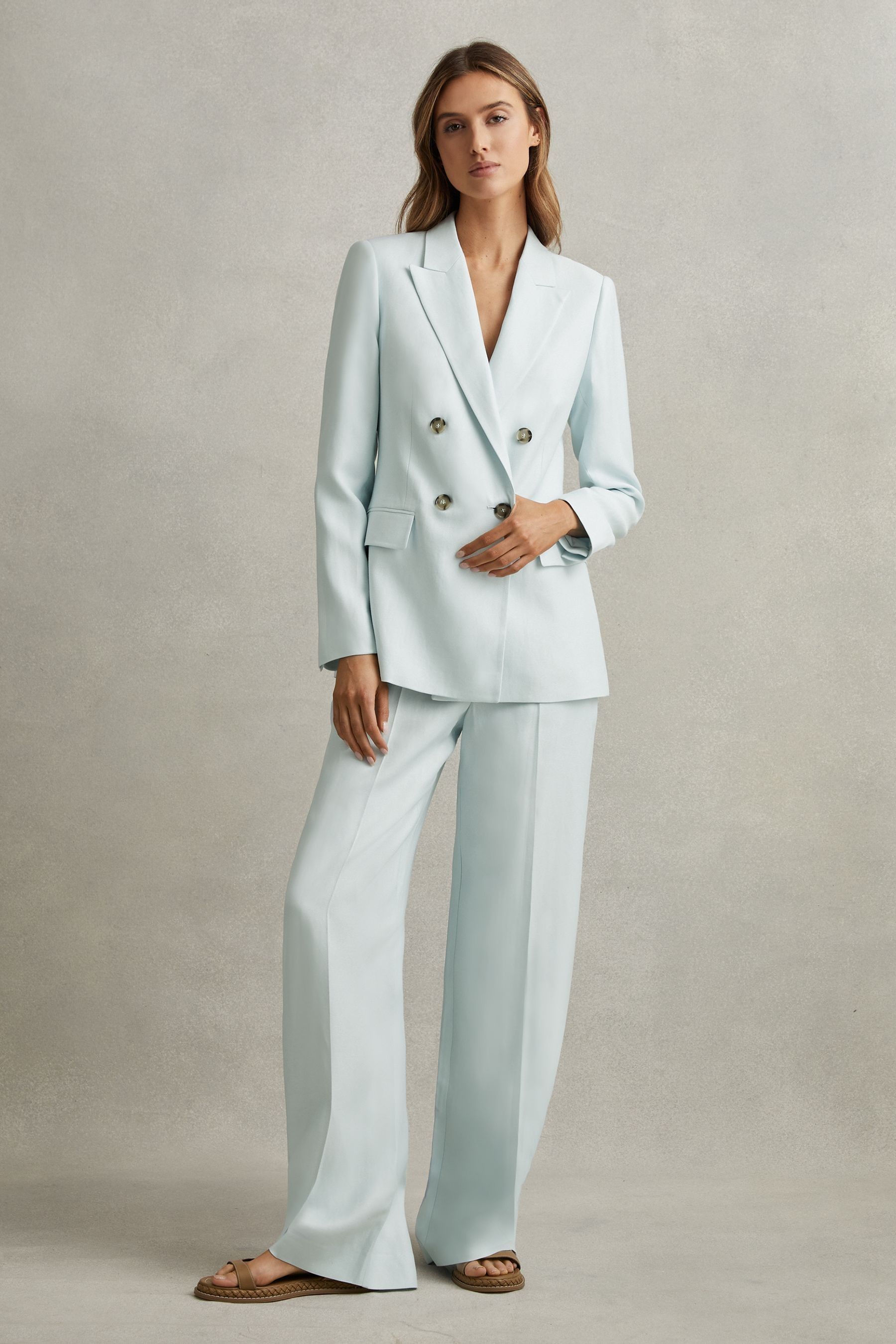 Buy Reiss Blue Lori Viscose Linen Double Breasted Suit Blazer from Next Luxembourg