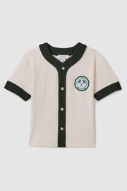 Reiss Ecru/Green Ark Senior Textured Cotton Baseball Shirt - Image 2 of 4