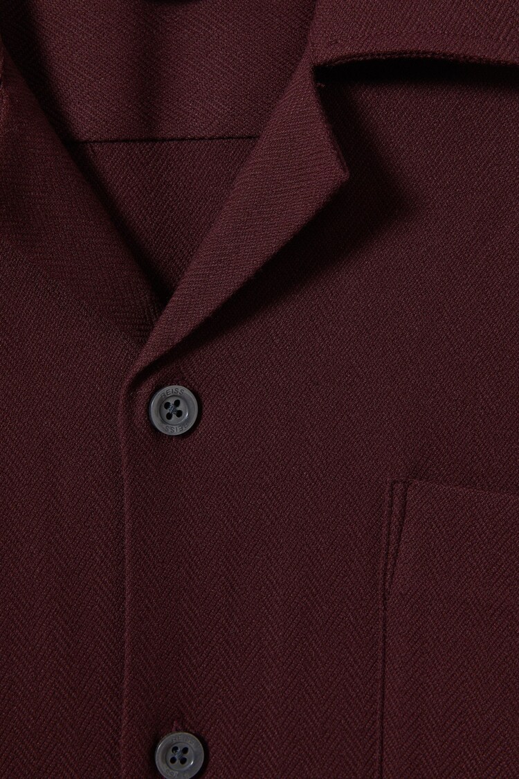 Reiss Tobacco Nitus Herringbone Cuban Collar Shirt - Image 5 of 5