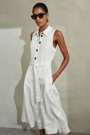 Reiss White Heidi Petite Viscose-Linen Belted Midi Dress - Image 4 of 7