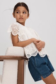 Reiss Ivory Laverne Junior Cotton Broderie Blouse - Image 1 of 4