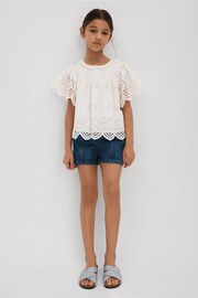 Reiss Ivory Laverne Junior Cotton Broderie Blouse - Image 3 of 4