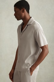 Reiss Silver Chase Ribbed Cuban Collar Shirt - Image 1 of 6