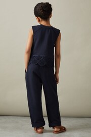 Reiss Navy Sophie Senior Cotton Broderie Drawstring Trousers Co-Ord - Image 4 of 5