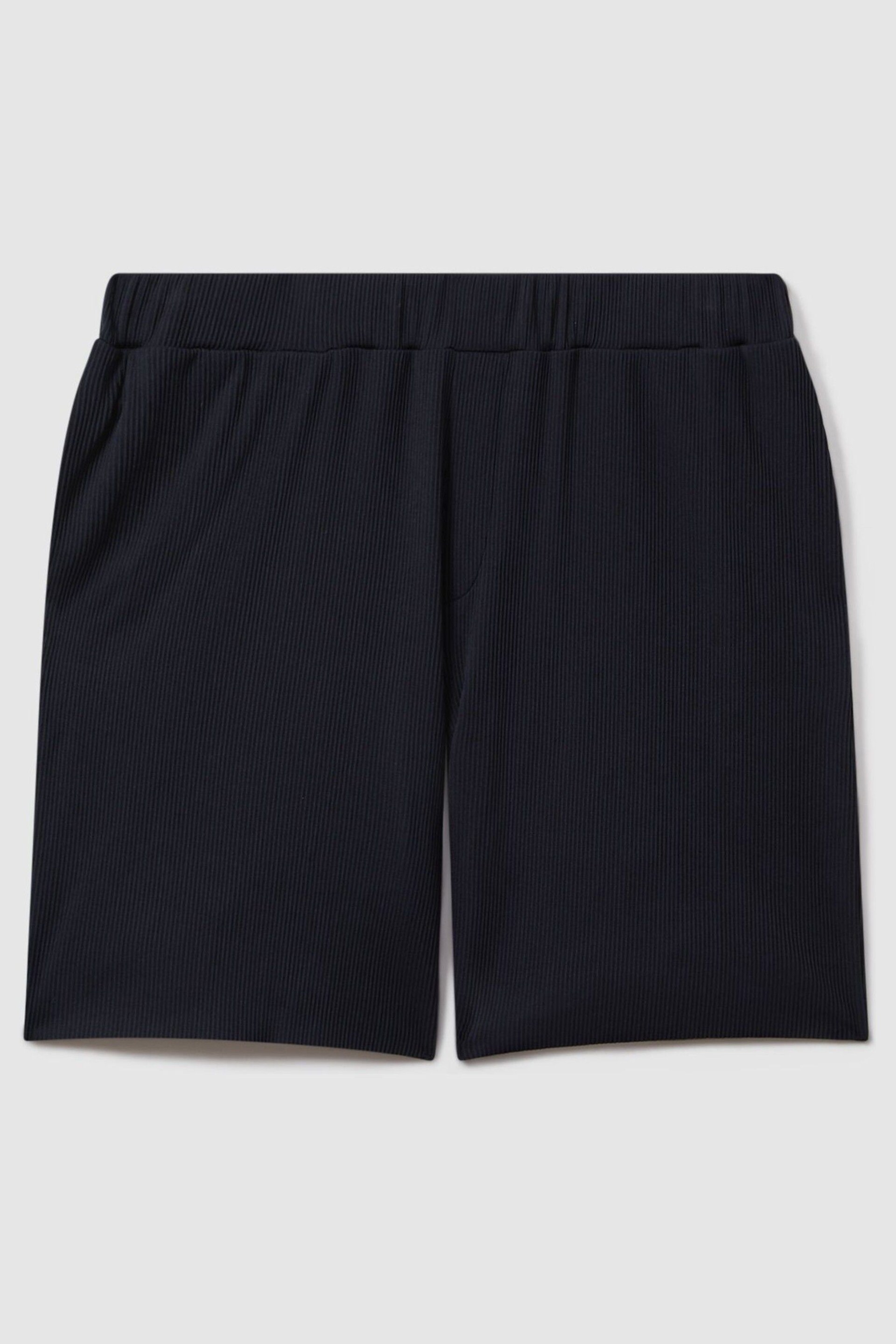 Reiss Navy Conor Ribbed Elasticated Waist Shorts - Image 2 of 5