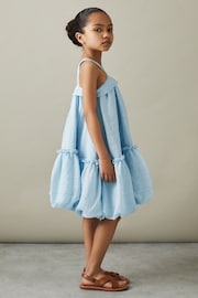 Reiss Blue Emeri Teen Seersucker Bubble Hem Dress - Image 2 of 5