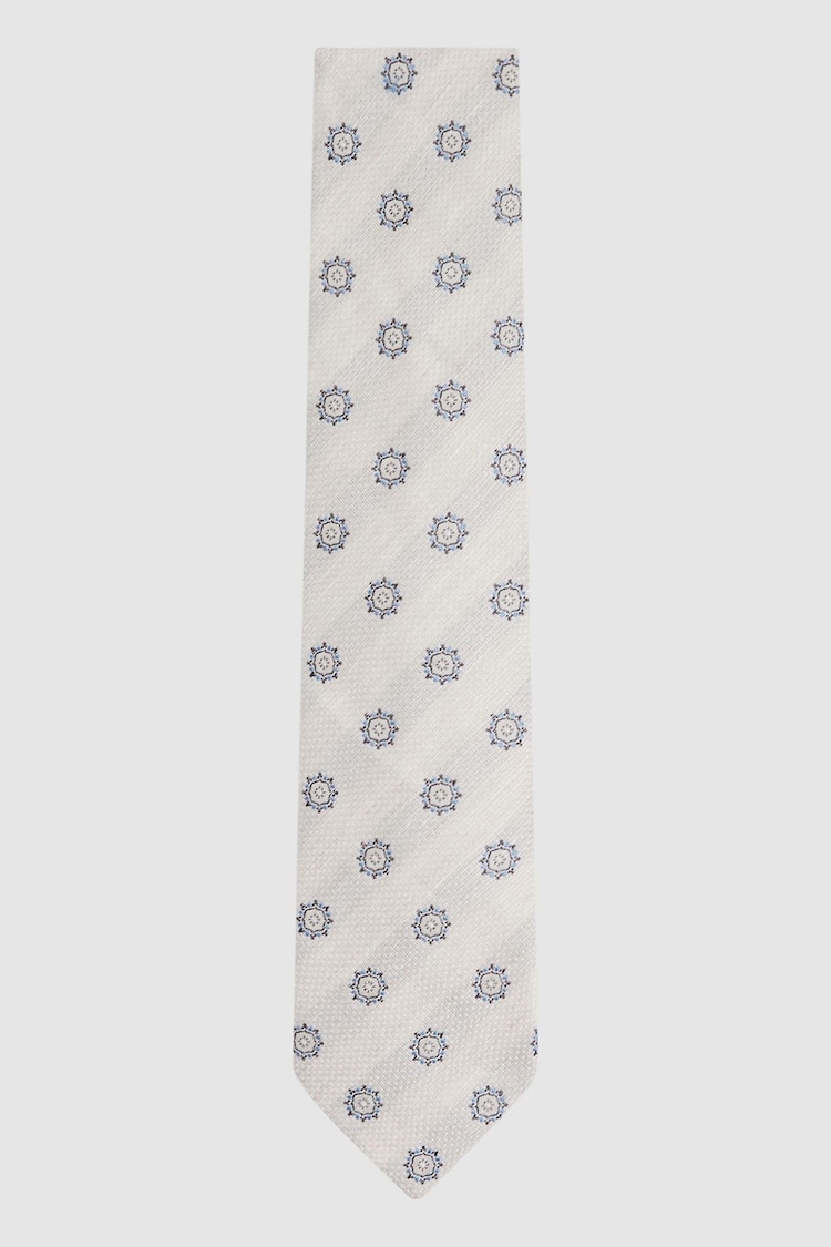 Reiss Ivory Monreale Linen Silk Medallion Print Tie - Image 1 of 5