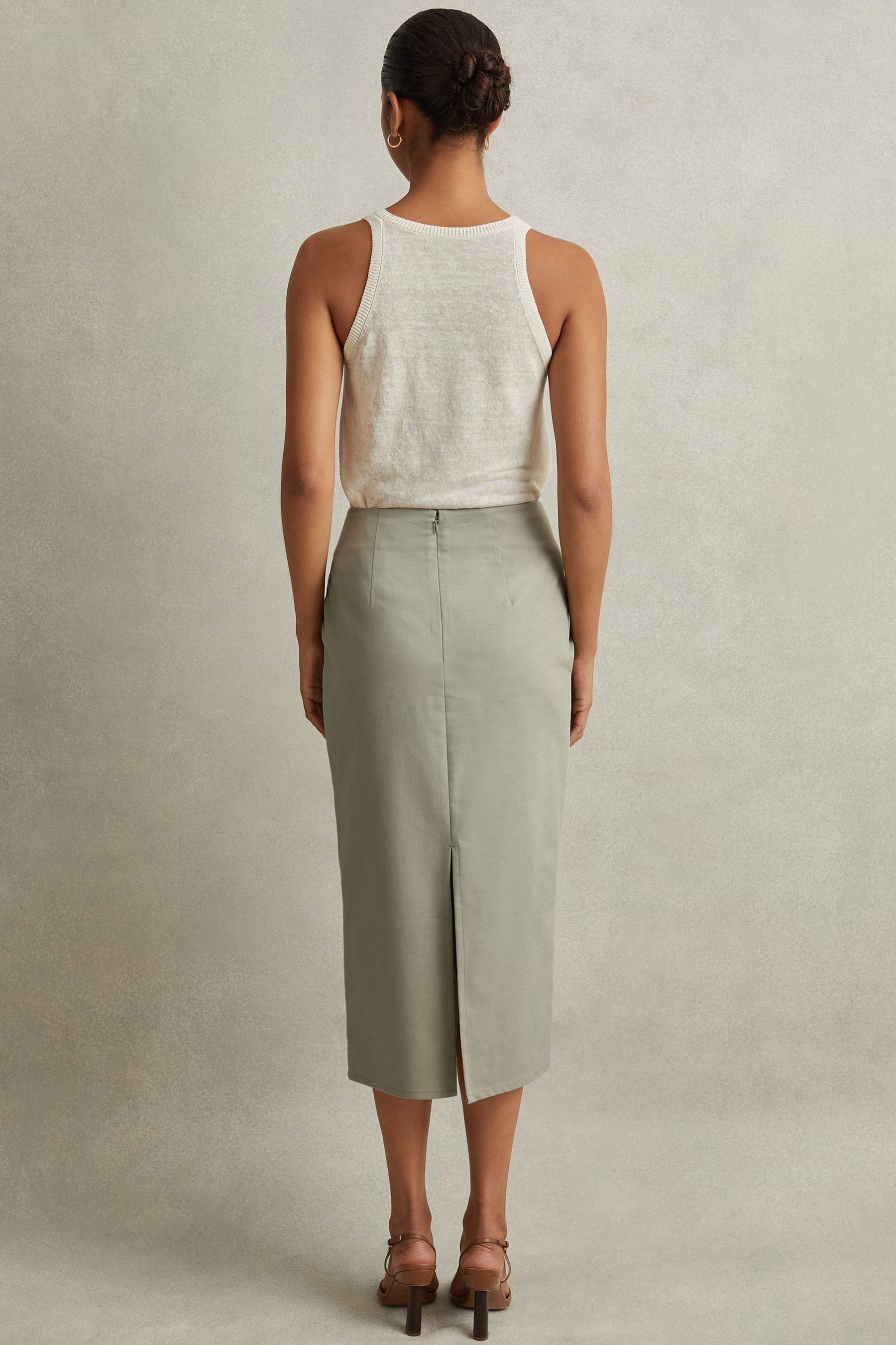 Khaki wrap front midi skirt deals