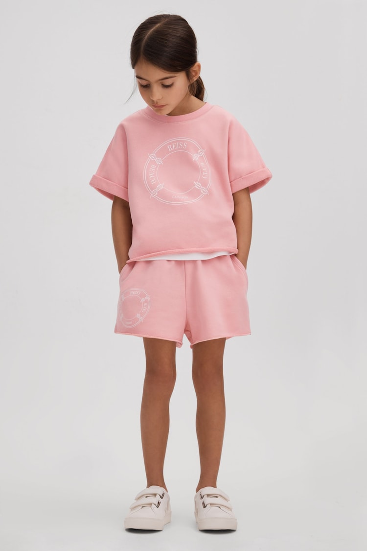 Reiss Pink Leah Junior Crew Neck T-Shirt and Shorts Set - Image 1 of 5