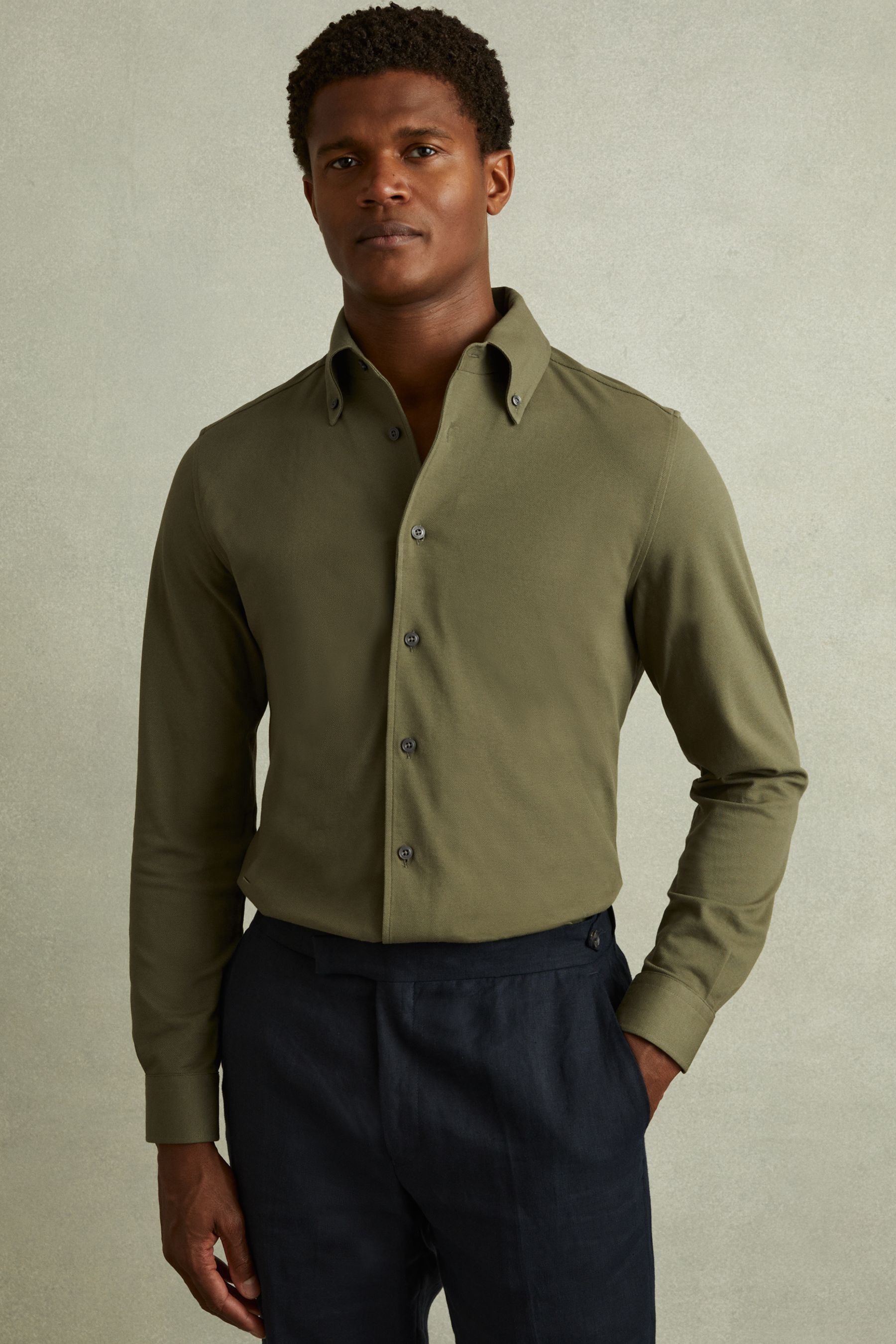 Buy Reiss Khaki Malone Garment Dyed Cotton Pique Oxford Shirt from the Next UK online shop