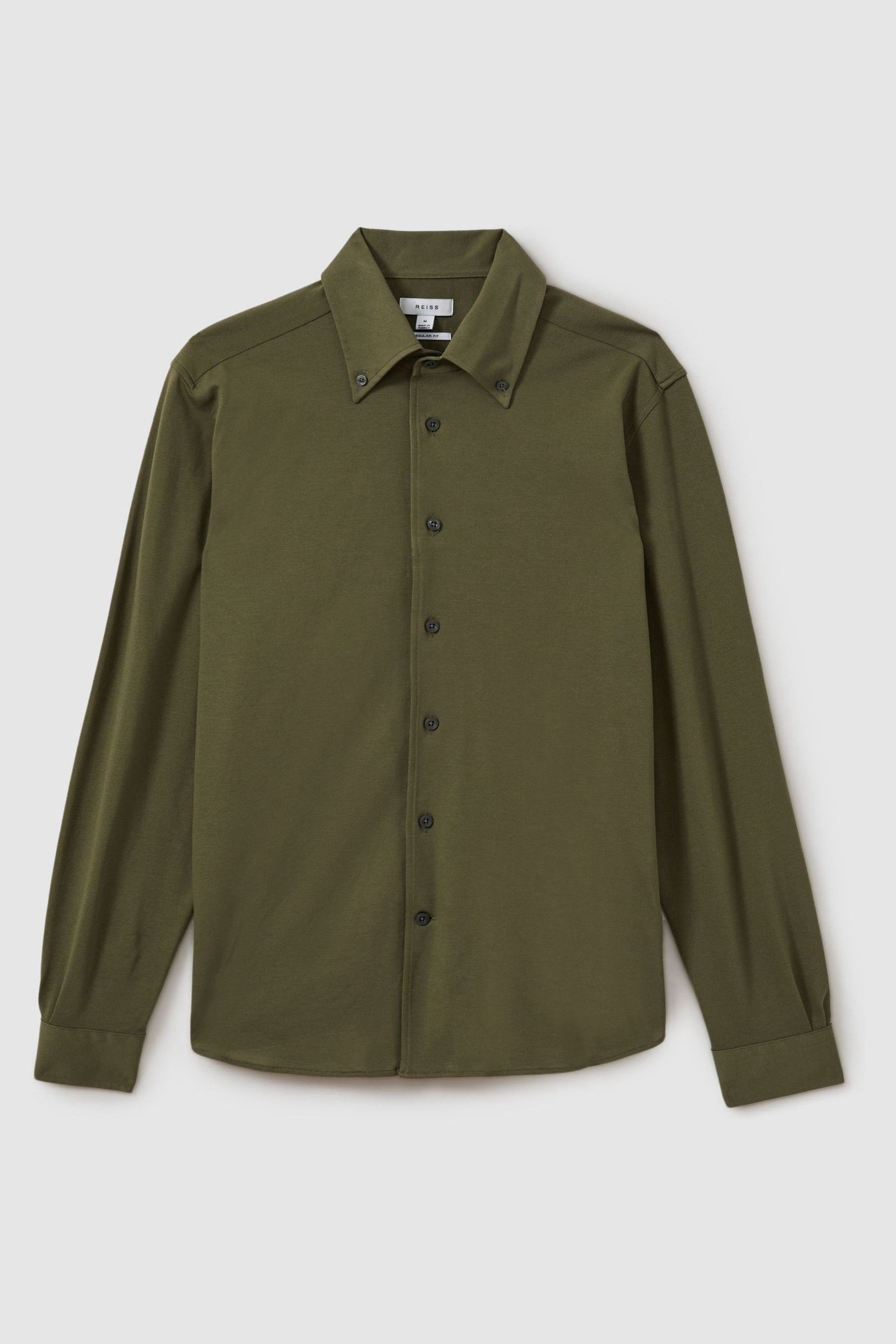 Reiss Khaki Malone Garment Dyed Cotton Pique Oxford Shirt