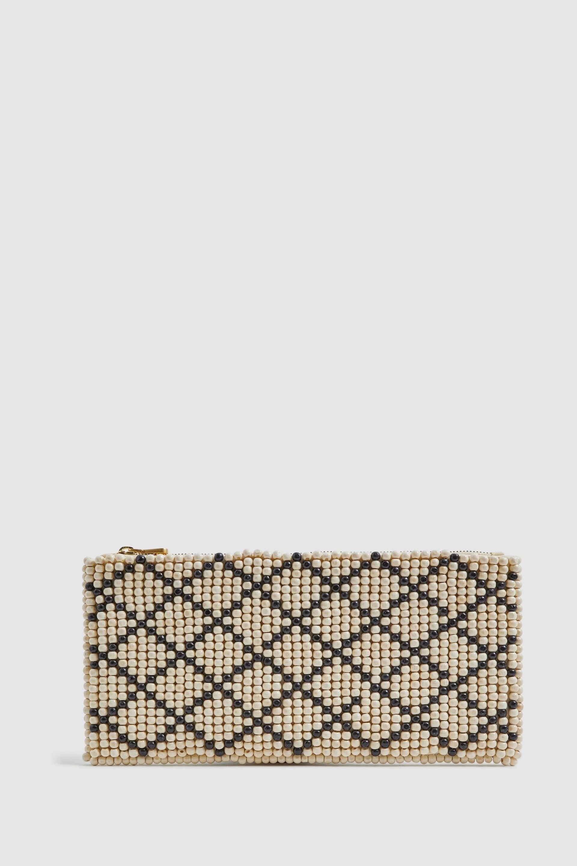 Reiss Natural/Black Etta Wood-Beaded Clutch Bag - Image 1 of 5