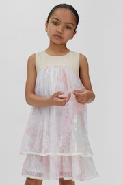 Reiss Pink Daisy Tiered Sequin Dress - Image 1 of 4