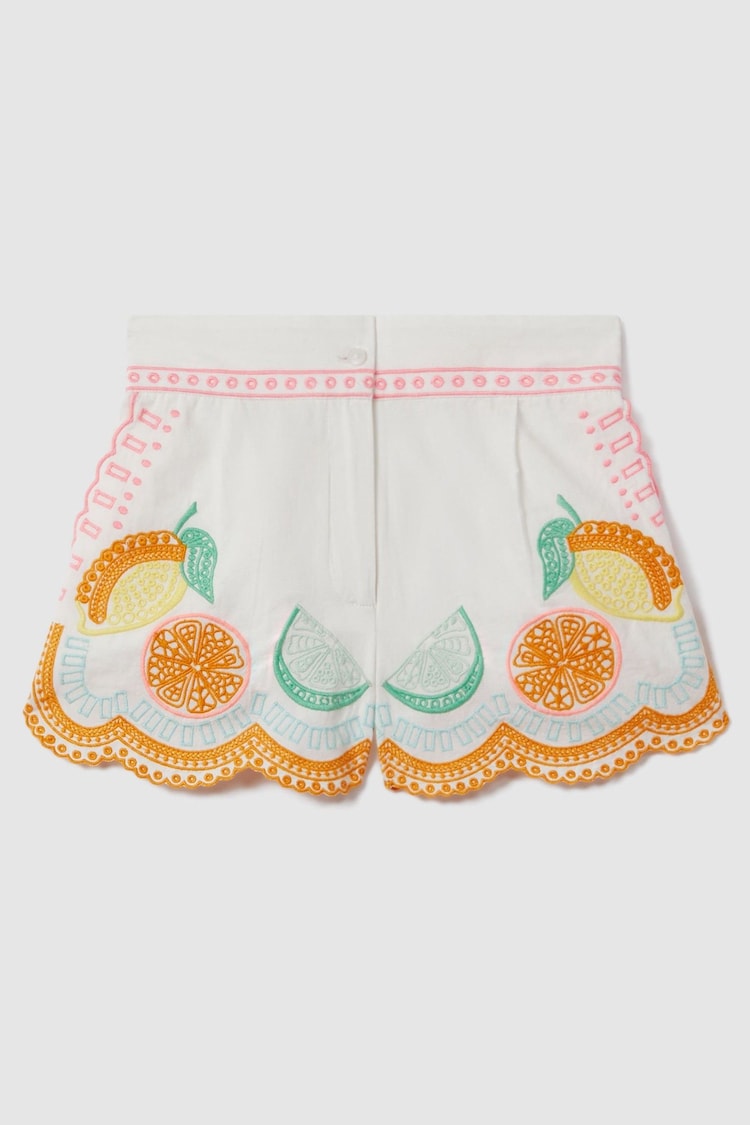 Reiss Ivory Print Cesca Senior Cotton Broderie Shorts - Image 2 of 4