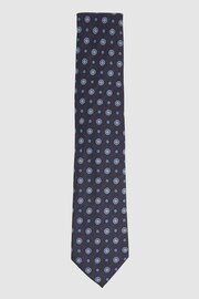 Reiss Navy Orvieto Cotton Silk Medallion Design Tie - Image 1 of 4