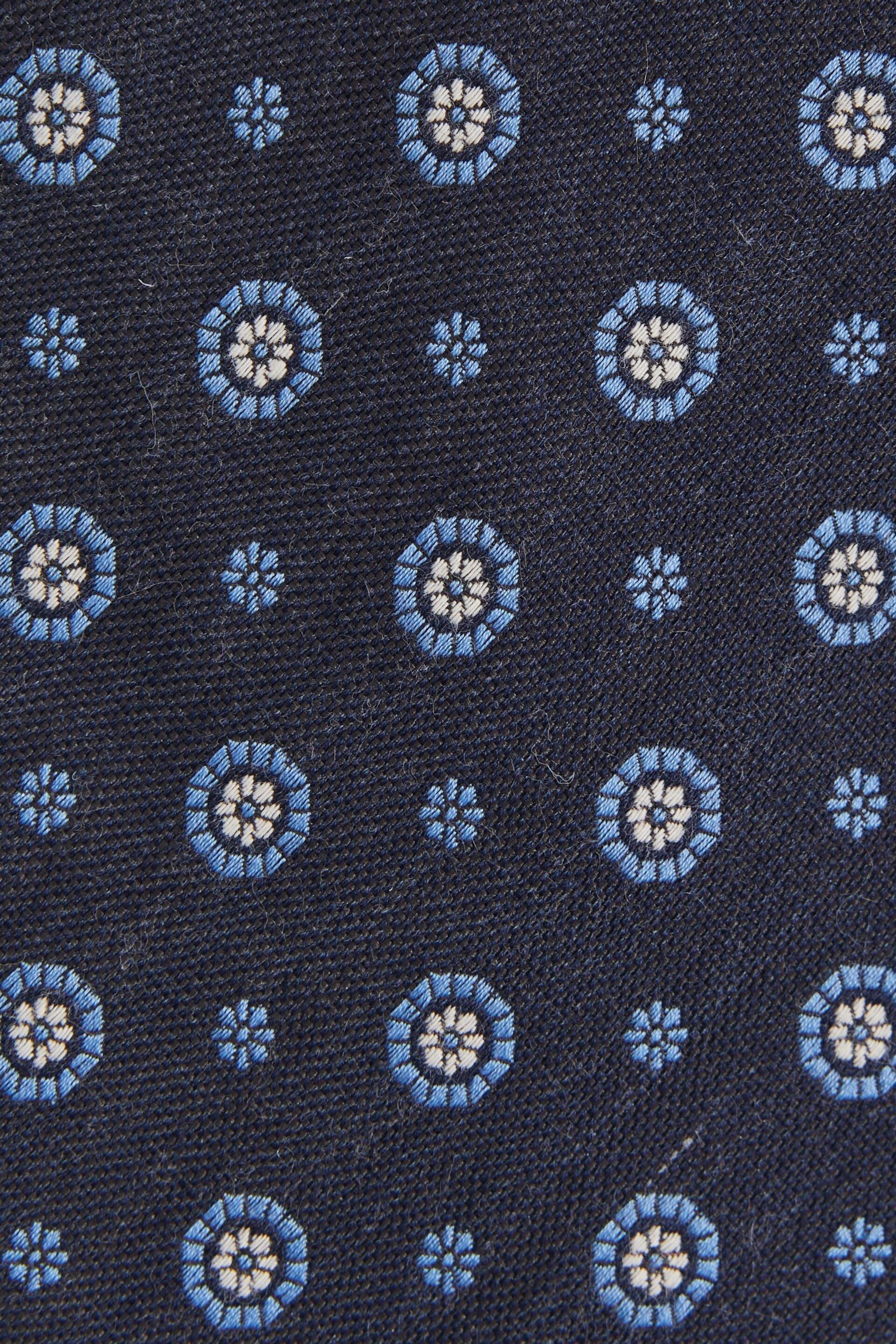 Reiss Navy Orvieto Cotton Silk Medallion Design Tie - Image 4 of 4