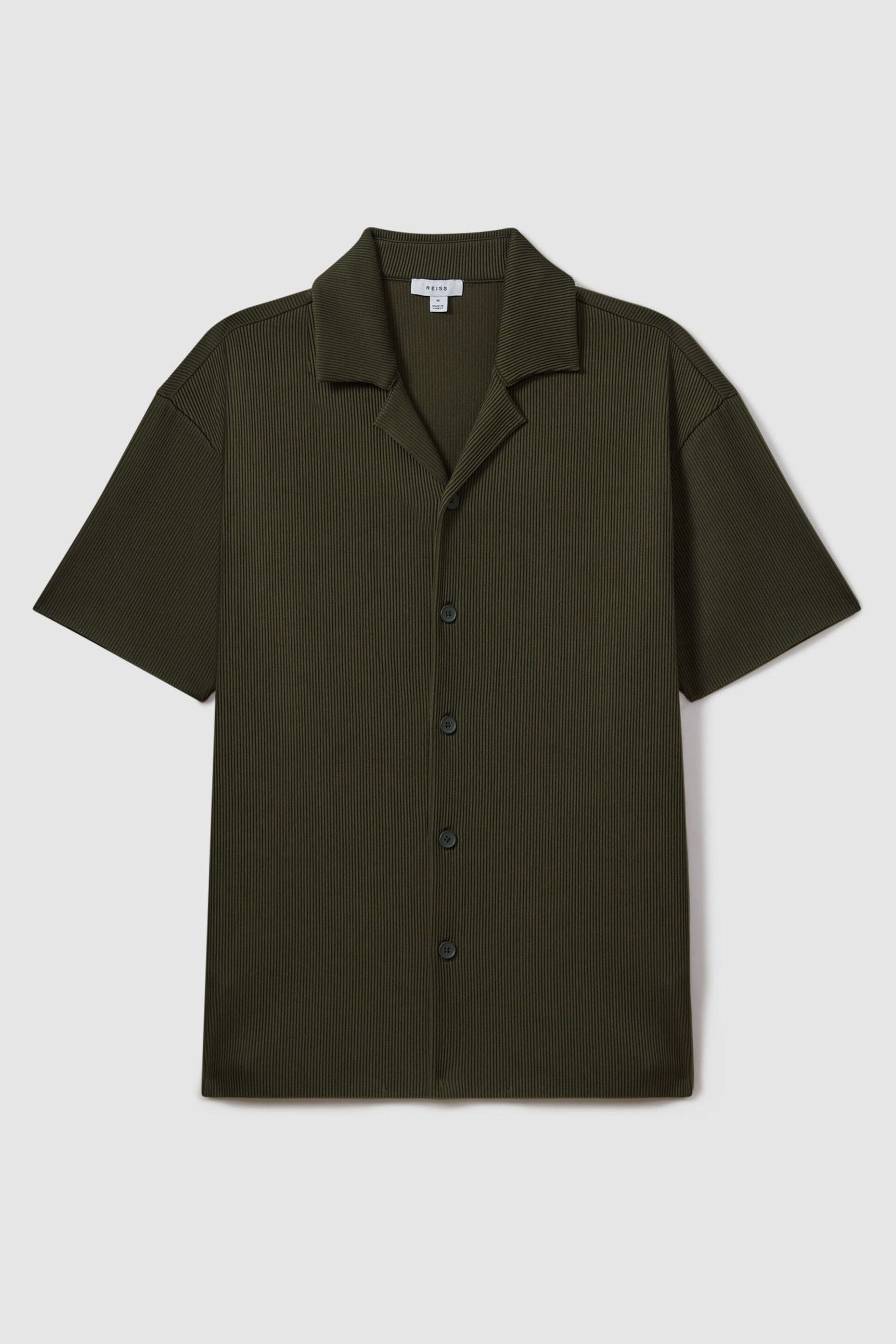 Reiss Green Chase Ribbed Cuban Collar Shirt - Image 2 of 5