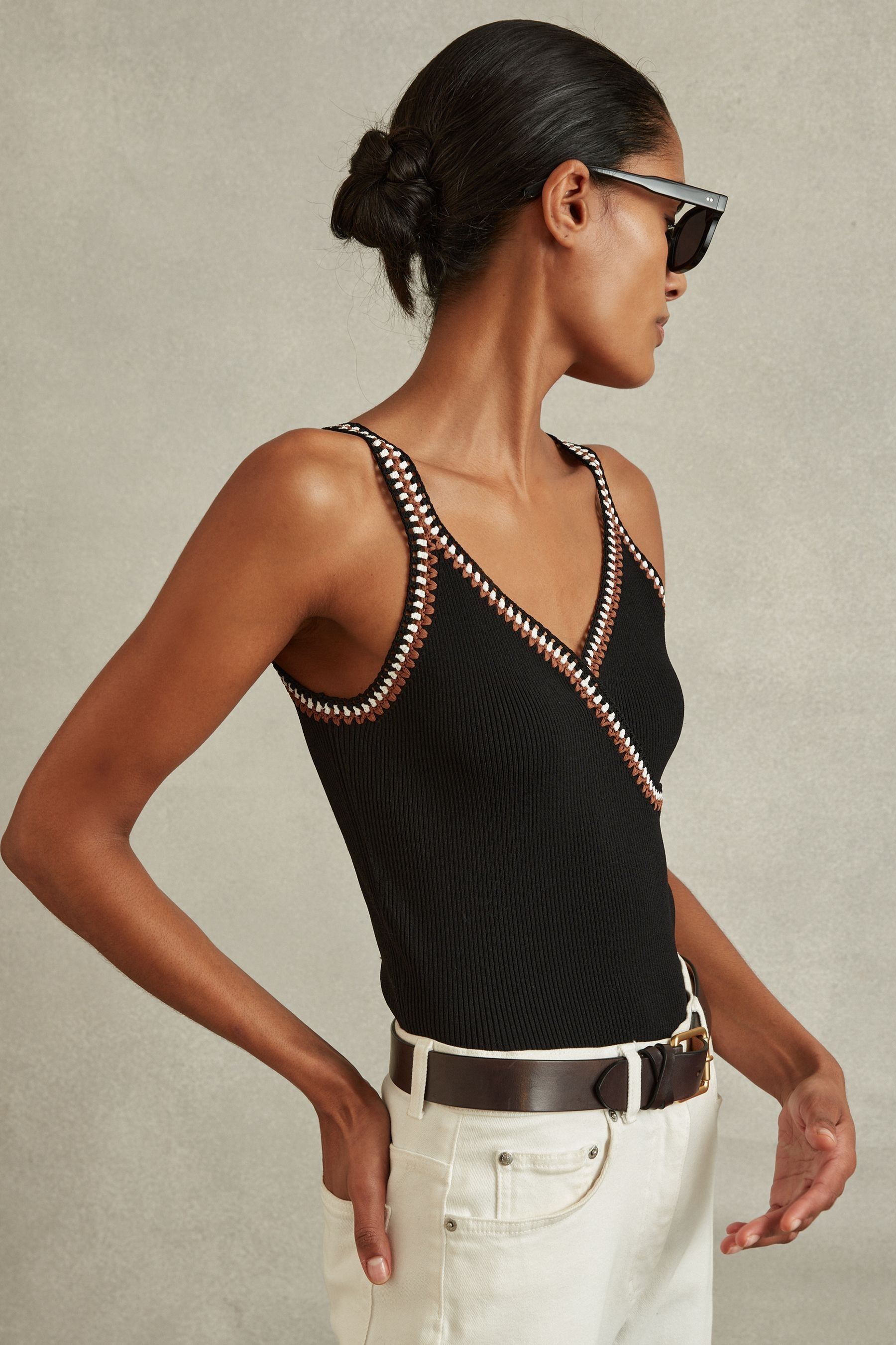 Buy Reiss Black Camel Kiki Knitted Crochet Trim Vest from the Next UK online shop