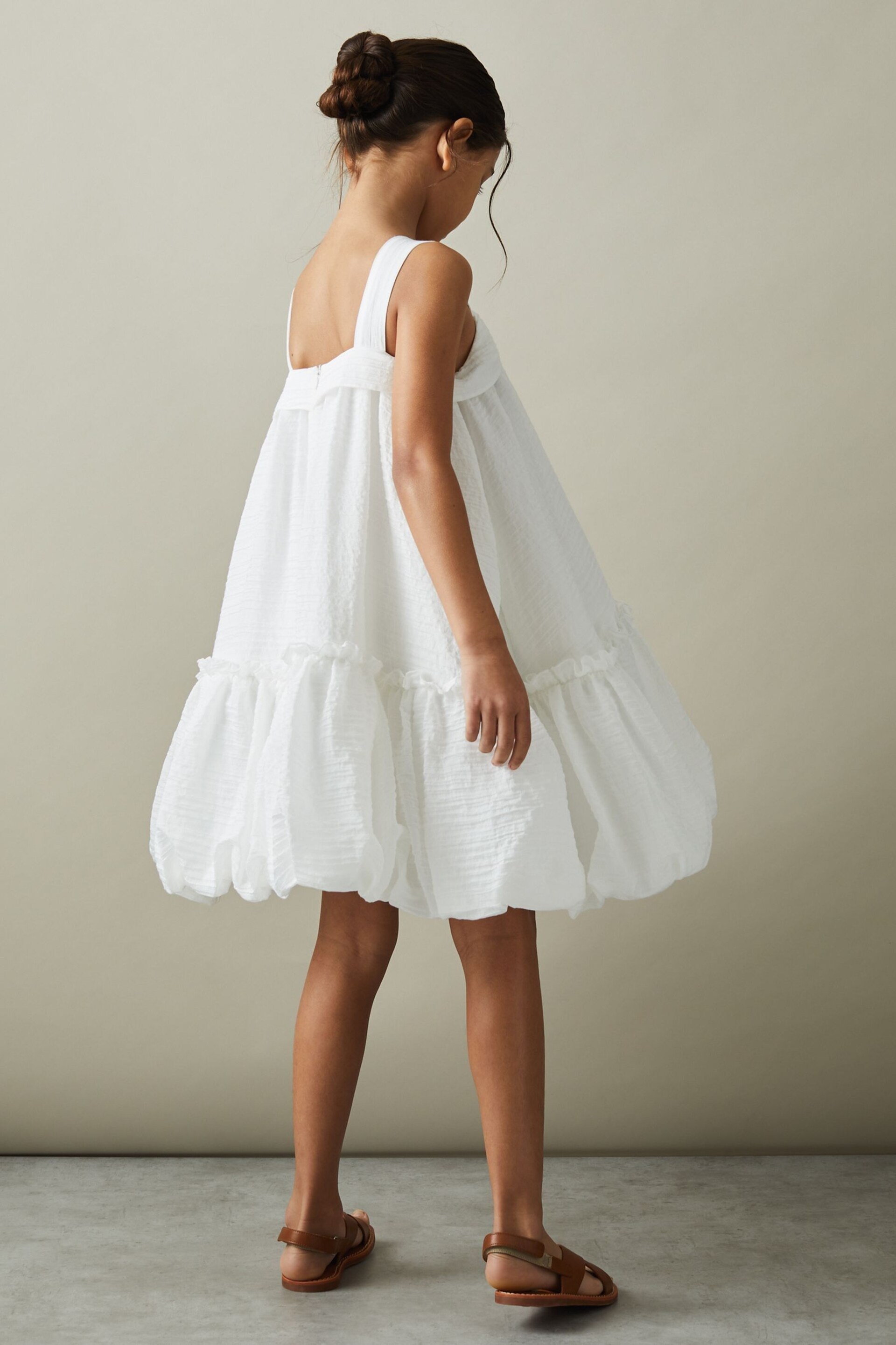 Reiss Ivory Emeri Seersucker Bubble Hem Dress - Image 4 of 5