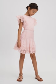 Reiss Pink Jasmine Junior Broderie Skirt - Image 1 of 4