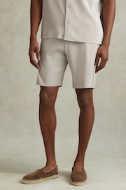 Reiss Silver Conor Ribbed Elasticated Waist Shorts - Image 1 of 6