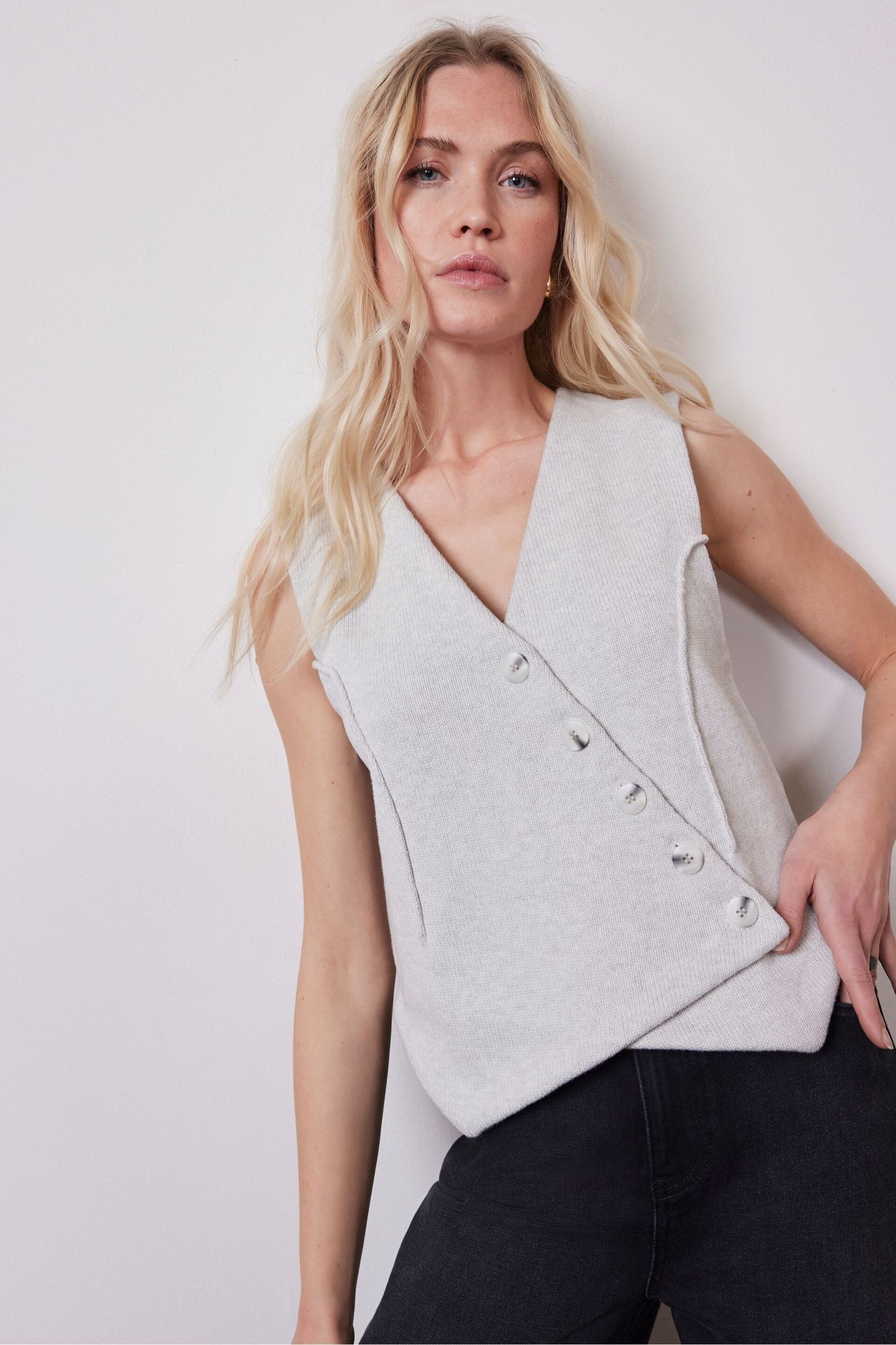 Mint Velvet Grey Knitted Waistcoat - Image 1 of 4