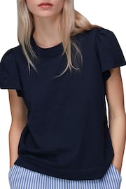 Whistles Blue Cotton Frill Sleeve T-Shirt - Image 1 of 4