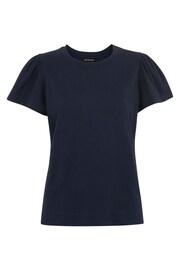 Whistles Blue Cotton Frill Sleeve T-Shirt - Image 4 of 4