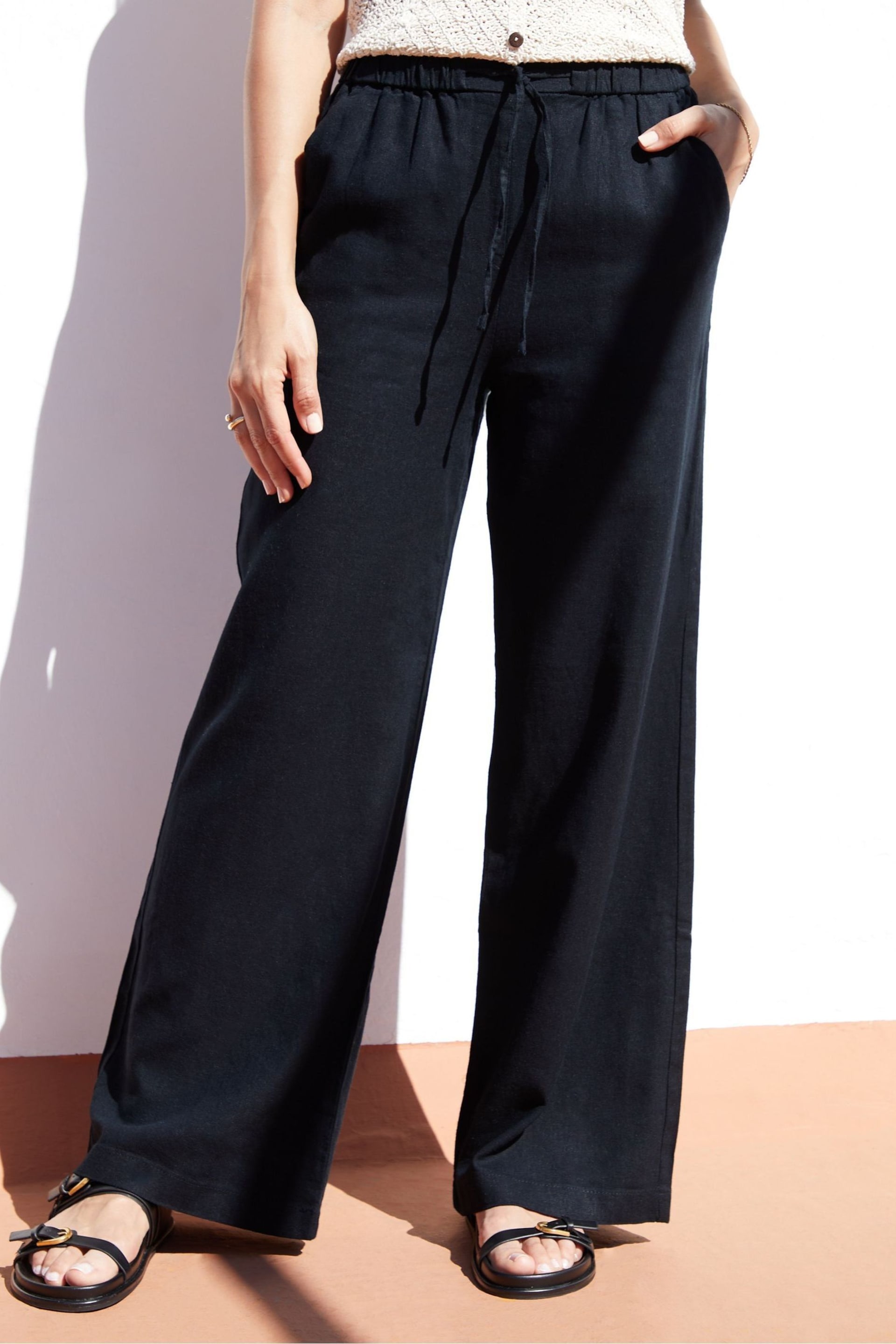 Threadbare Black Linen Blend Wide Leg Trousers - Image 1 of 4