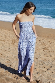 Threadbare Blue Cotton Jersey Bandeau Maxi Dress with Pockets - Image 1 of 6