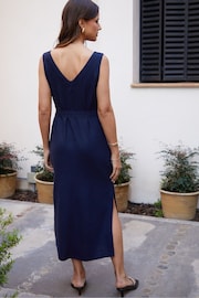 Threadbare Blue Linen Blend Belted Button Down Maxi Dress - Image 3 of 5