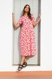 Threadbare Red Cotton Smock Style Midi Dress - Image 3 of 4