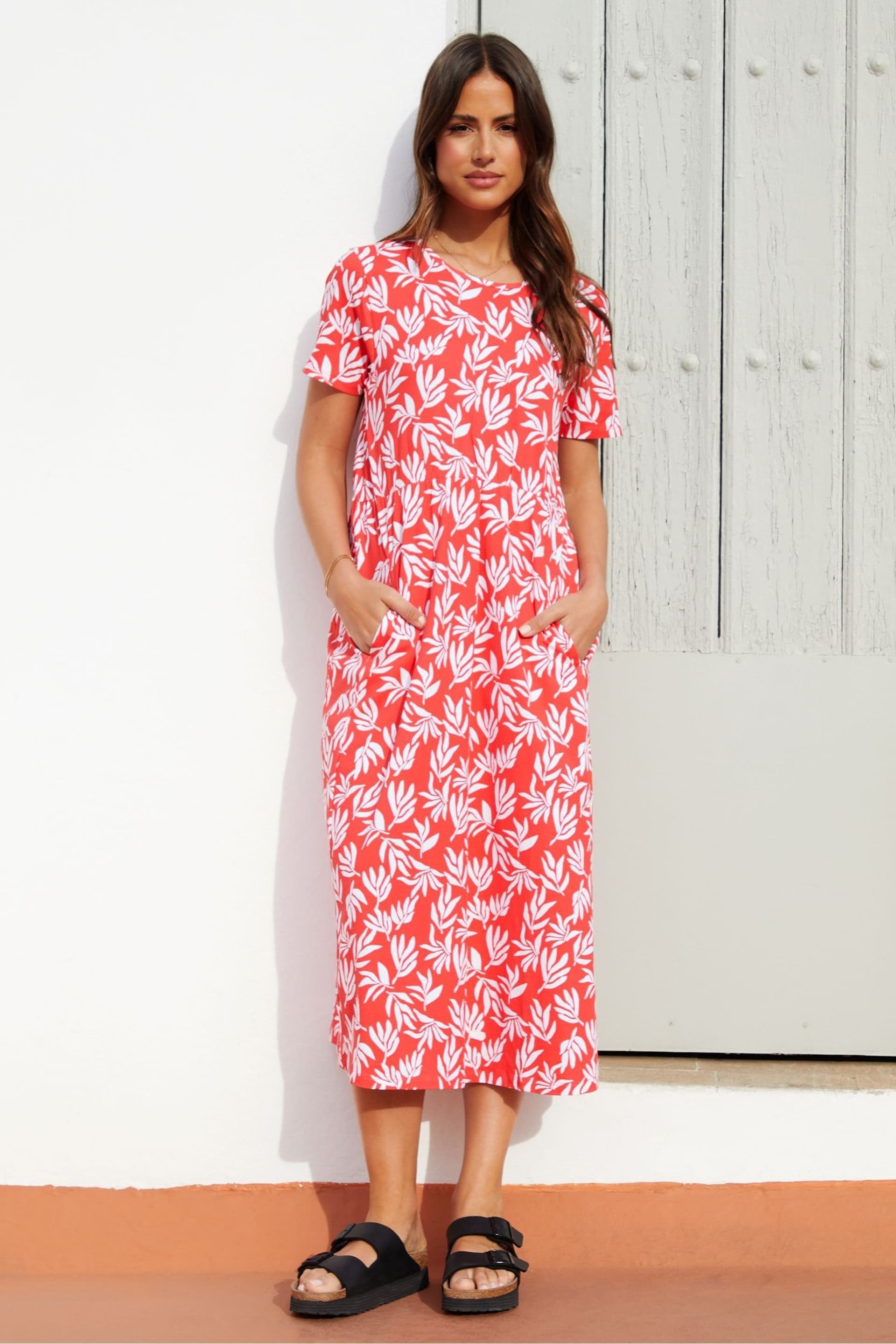 Threadbare Red Cotton Smock Style Midi Dress - Image 4 of 4