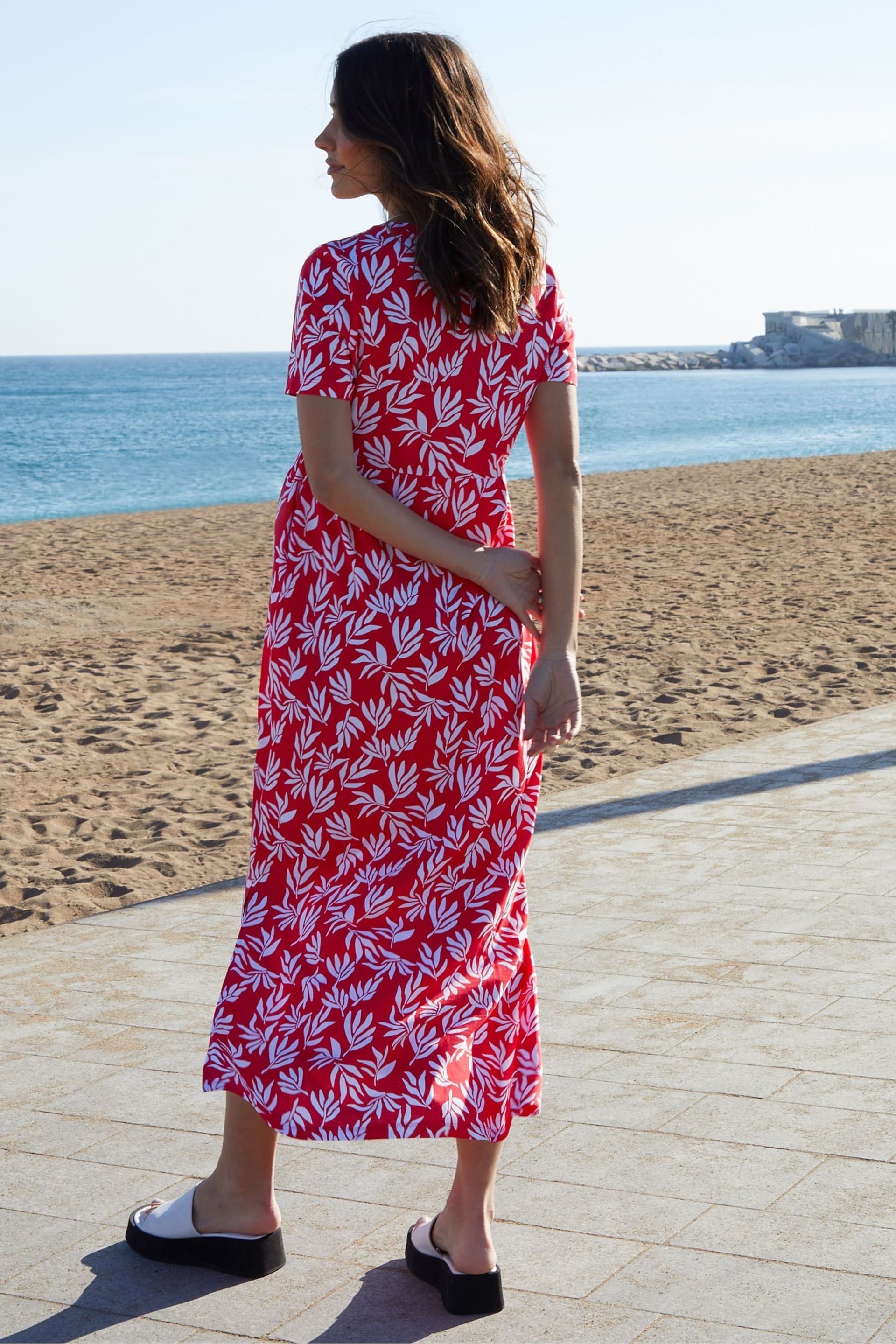 Threadbare Red Cotton Jersey Maxi Dress with Pockets - Image 2 of 6