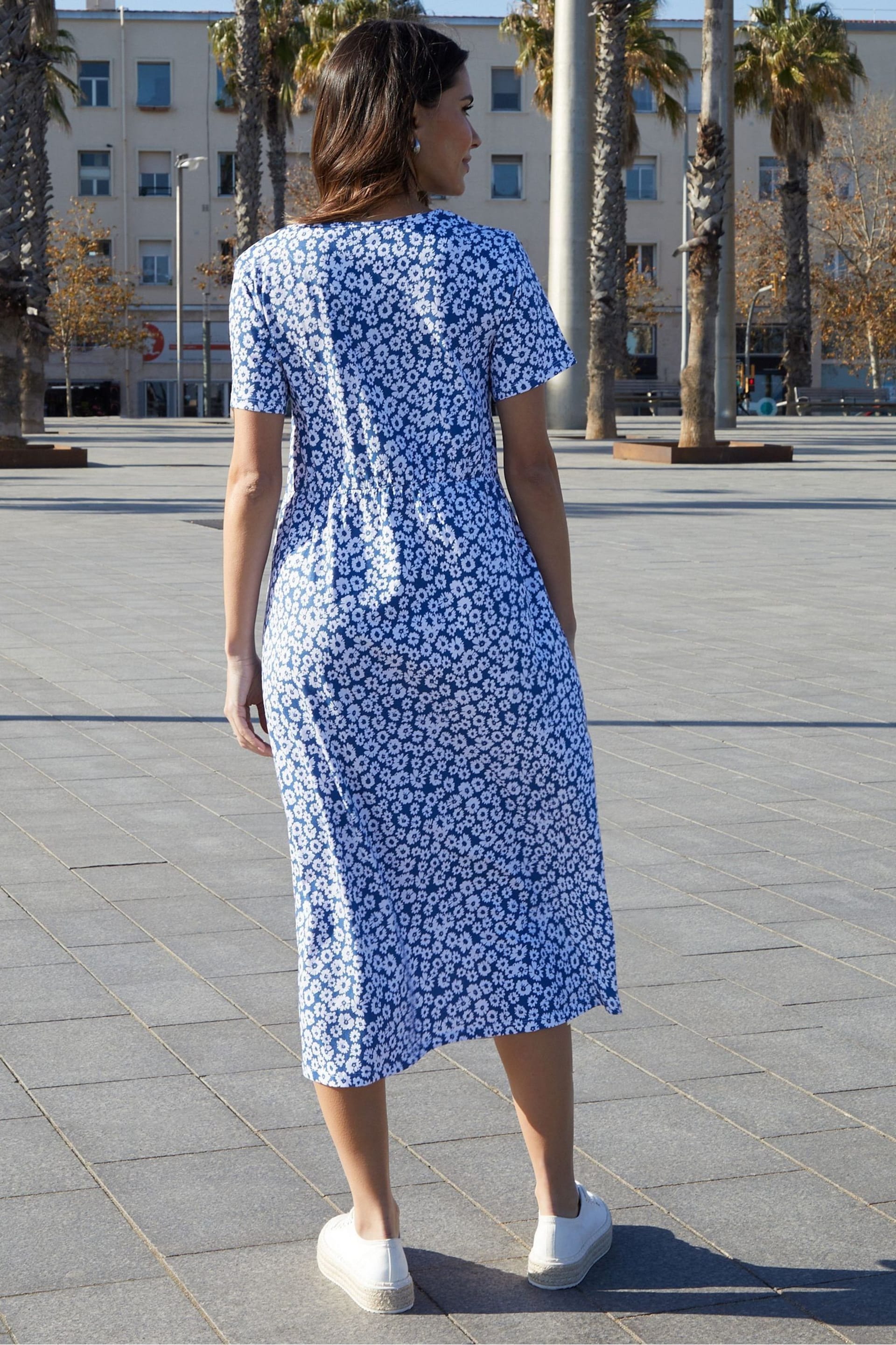 Threadbare Blue Cotton Smock Style Midi Dress - Image 2 of 5