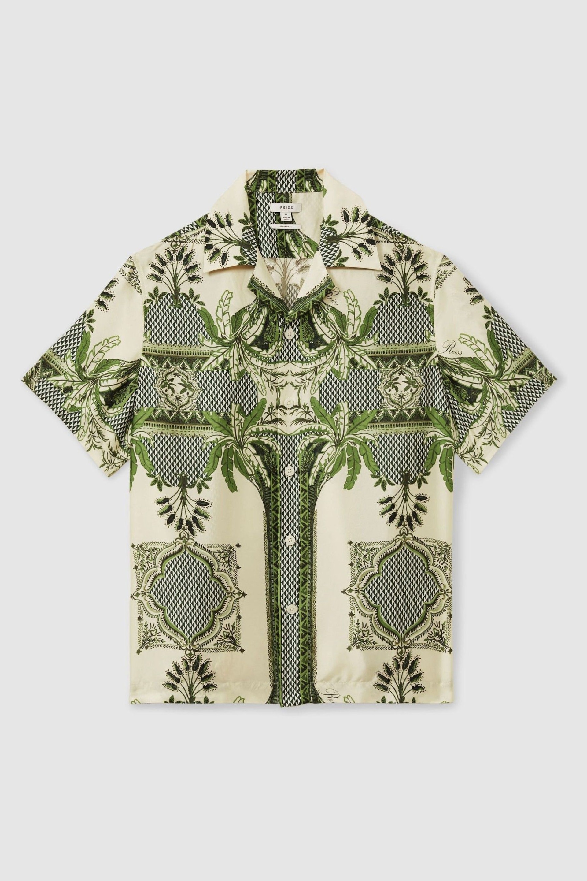 Reiss Bright Green Lulu Relaxed Palm Print Cuban Collar Shirt - Image 2 of 5