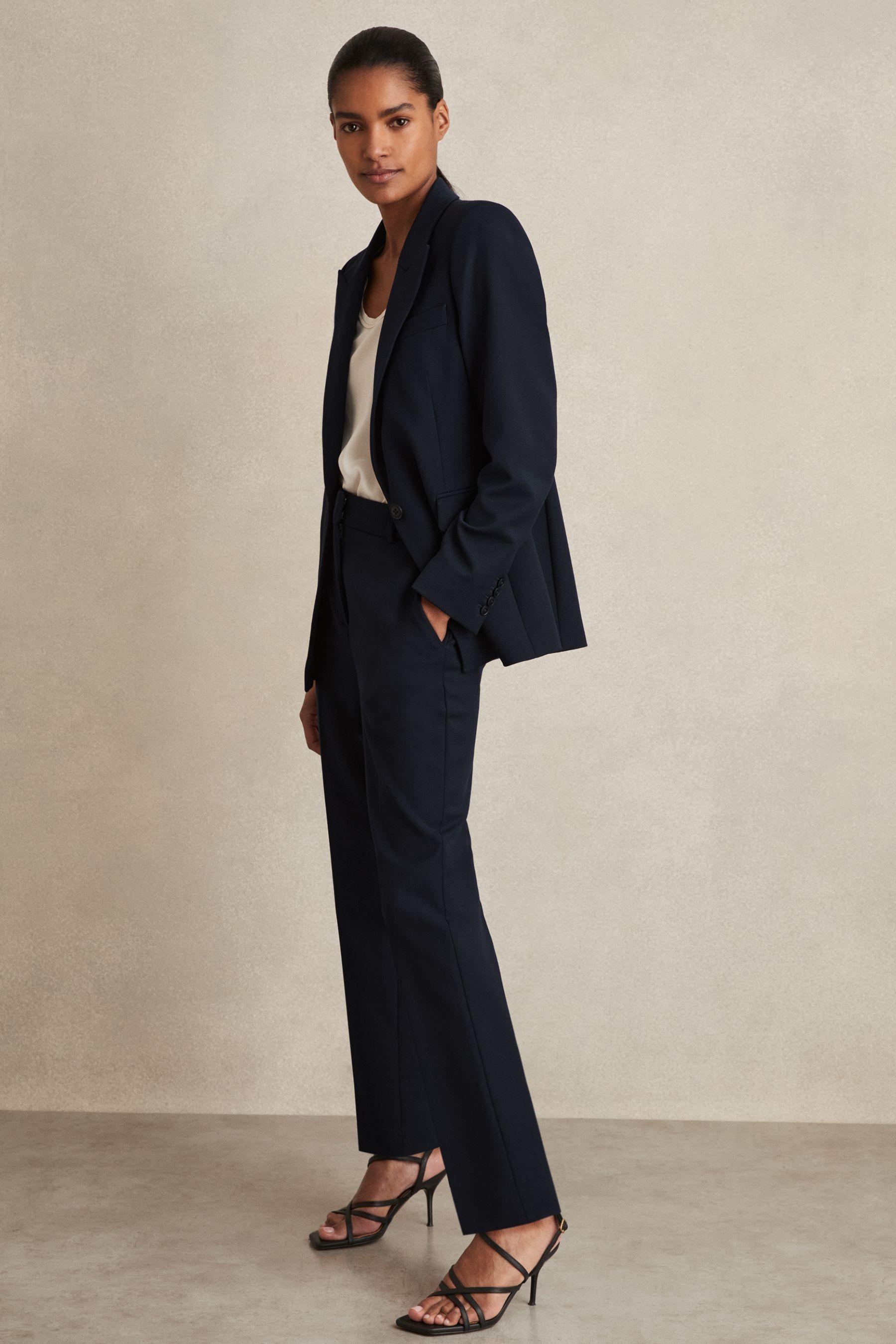 Reiss Navy Gabi Petite Tailored Single Breasted Suit Blazer