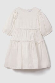 Reiss Ivory Tash Teen Tiered Linen Blend Puff Sleeve Dress - Image 1 of 4